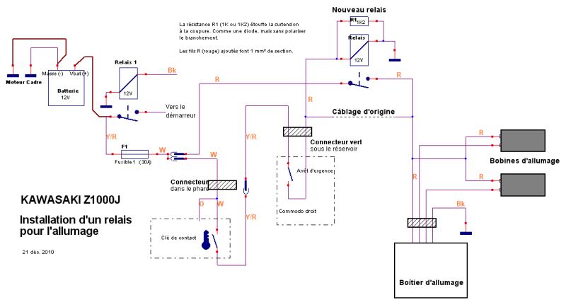 Z1000J et démarrage difficile. Le coupable démasqué Instal relais d'allumage